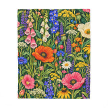 Colorful Wildflower Garden on Dark Green