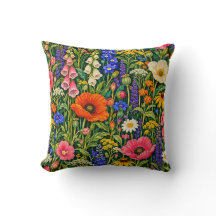 Colorful Wildflower Garden on Dark Green