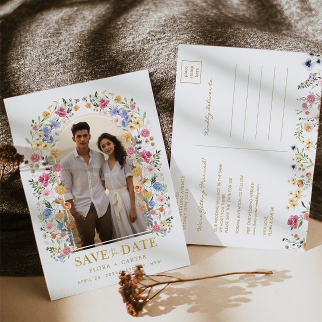 Colorful Wildflower Garden Photo Save the Date Announcement Postcard (Creator Uploaded)