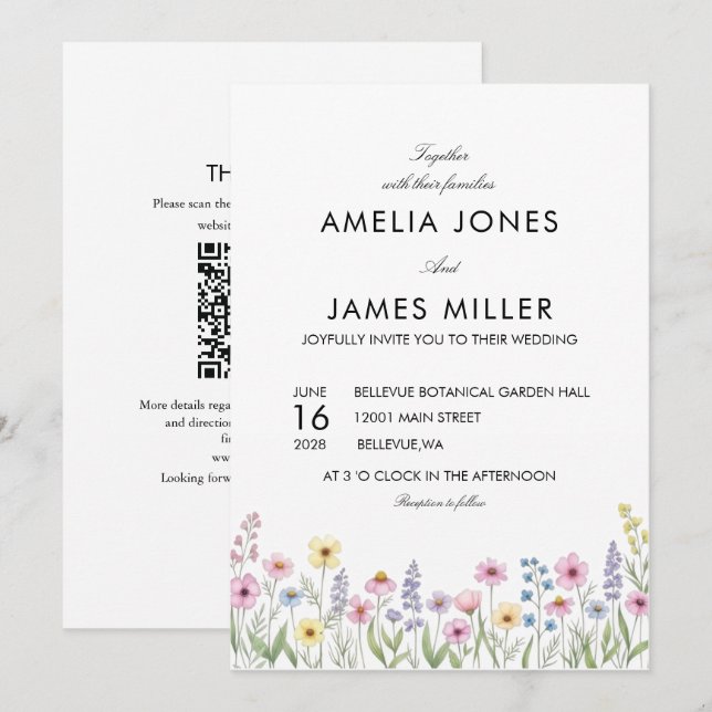 Colorful Wildflower Garden Wedding Invitation (Front/Back)