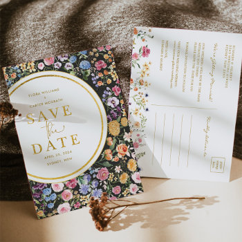 Colorful Wildflower Garden Wedding Save The Date Announcement Postcard by BlueBunnyStudio at Zazzle
