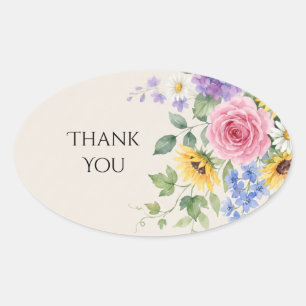 Colorful Wildflower Garden Wedding Thank You Oval Sticker