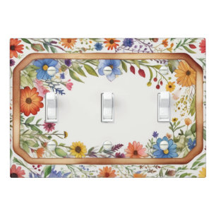 Colorful Wildflower Garden White Light Switch Cover