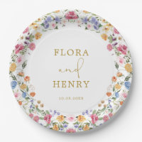 Colorful Wildflower Garden Wreath Wedding Paper Plates