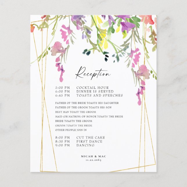 Colorful Wildflower Geometric Reception Program (Front)