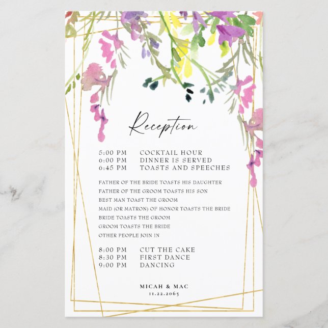 Colorful Wildflower Geometric Reception Timeline (Front)
