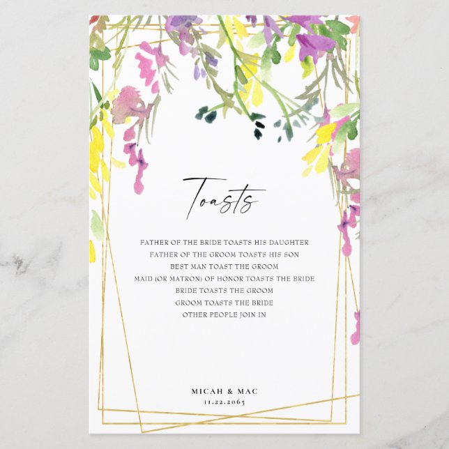 Colorful Wildflower Geometric Reception Toasts II (Front)