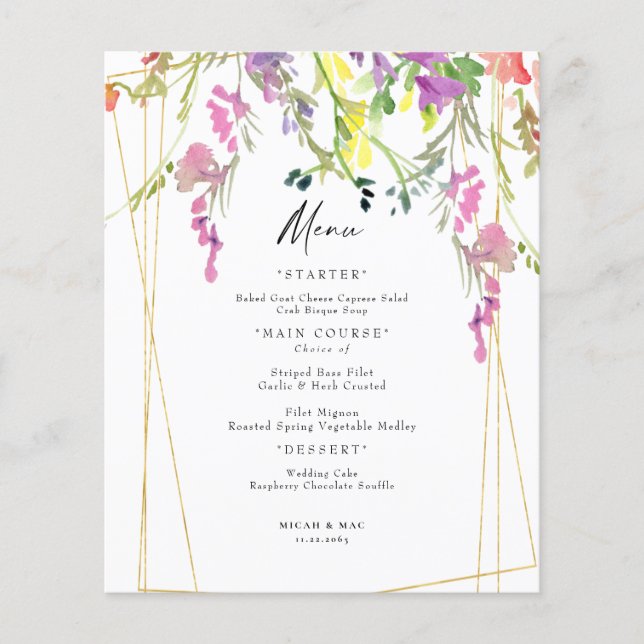 Colorful Wildflower Geometric Wedding Menu (Front)