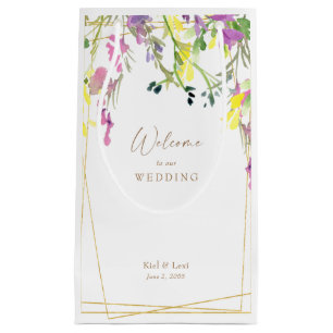 Colorful Wildflower Geometric Wedding Welcome Gold Small Gift Bag