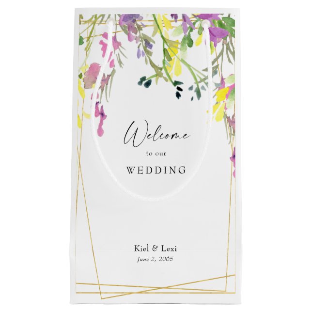 Colorful Wildflower Geometric Wedding Welcome Small Gift Bag (Front)
