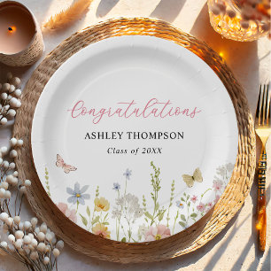 Colorful Wildflower Graduation Party Paper Plates