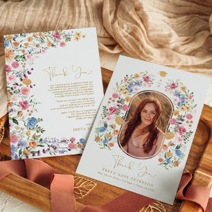 Colorful Wildflower Graduation Photo Thank You Card