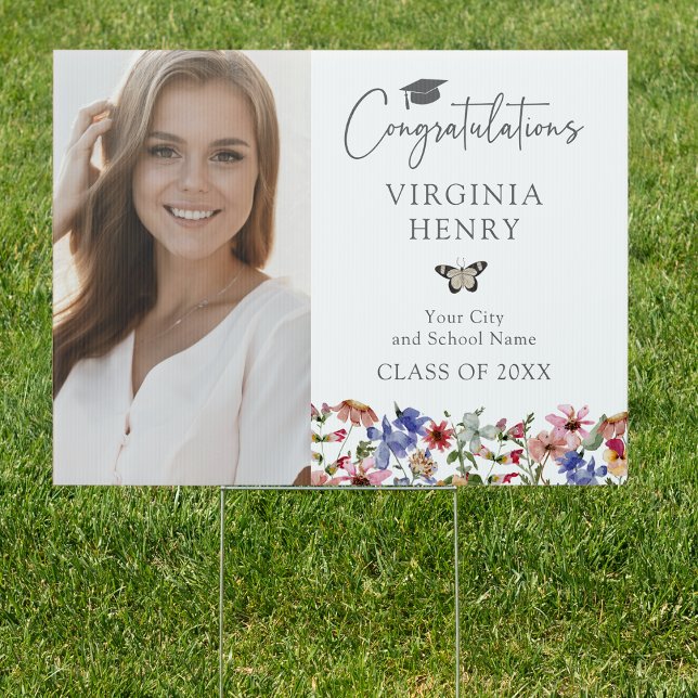 Colorful Wildflower Graduation Sign (Colorful Wildflower Graduation Yard Sign with Butterfly by Painted Paperie
)