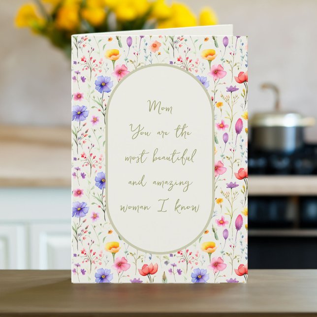 Colorful Wildflower Green Oval Mother's Day Holiday Card (Mother's Day Card from my Mother's Day Wildflower Collection)