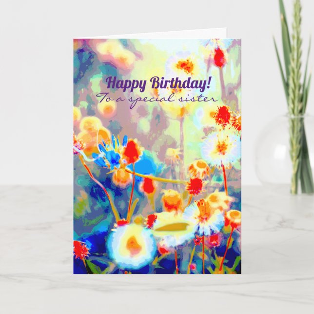 Colorful Wildflower Happy Birthday Flowers Card (Front)