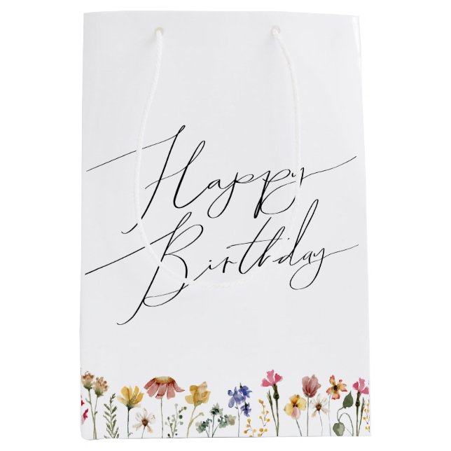 Colorful Wildflower Happy Birthday Medium Gift Bag (Front)