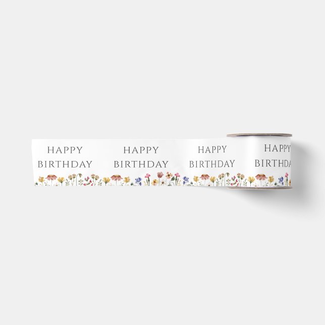 Colorful Wildflower Happy Birthday Satin Ribbon (Front)