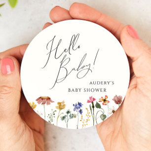 Colorful Wildflower Hello Baby Round Paper Coaster