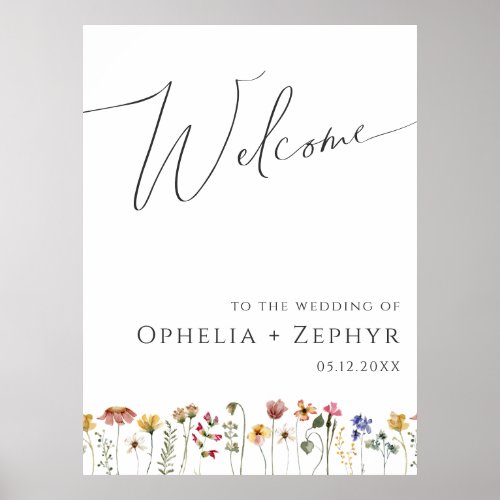 Colorful Wildflower  Horizontal Wedding Welcome Poster