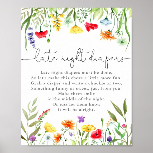 Colorful Wildflower late night diapers sign (Front)
