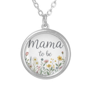 Colorful Wildflower Mama To Be Floral Baby Shower Silver Plated Necklace