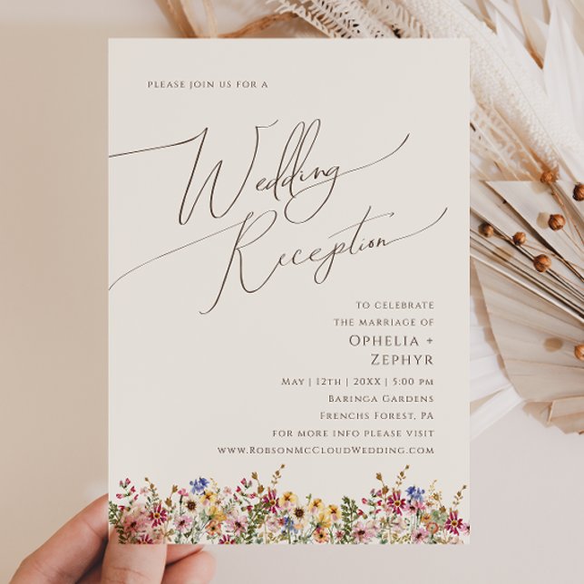 Colorful Wildflower Meadow Beige Wedding Reception Invitation (Creator Uploaded)