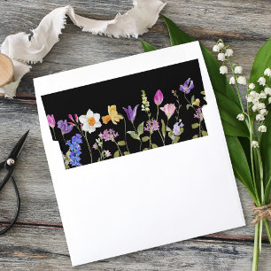 Colorful Wildflower Meadow Black Wedding Envelope Liner