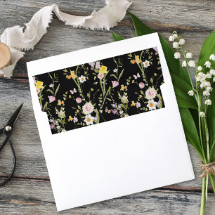 Colorful Wildflower Meadow Black Wedding Envelope Liner
