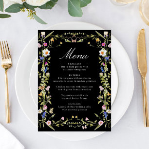 Colorful Wildflower Meadow Black Wedding Menu