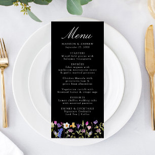 Colorful Wildflower Meadow Black Wedding Menu