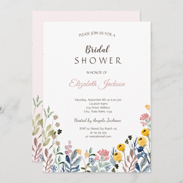Colorful Wildflower Meadow Bridal Shower  Invitation (Front/Back)