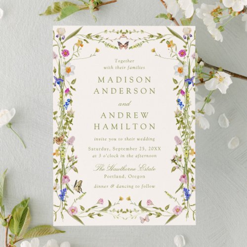 Colorful Wildflower Meadow Cream Wedding Invitation