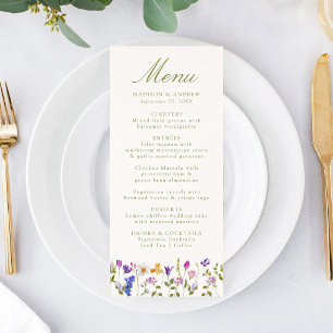Colorful Wildflower Meadow Cream Wedding Menu