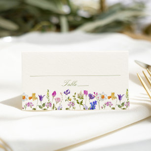 Colorful Wildflower Meadow Cream Wedding Place Card