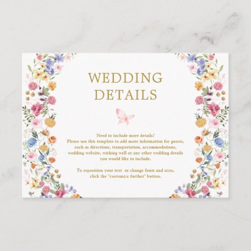 Colorful Wildflower Meadow Garden Wedding Details Enclosure Card