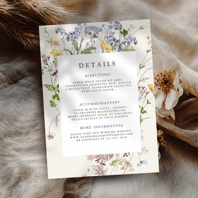 Colorful wildflower meadow garden Wedding Details Enclosure Card (Colorful wildflower Wedding Details Enclosure Card)