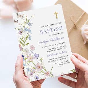 Colorful Wildflower Meadow Girl Baptism  Invitation