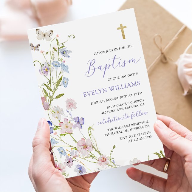 Colorful Wildflower Meadow Girl Baptism  Invitation (Creator Uploaded)