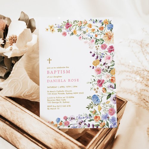 Colorful Wildflower Meadow Girl Baptism Invitation
