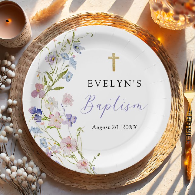 Colorful Wildflower Meadow Girl Baptism Paper Plates (Creator Uploaded)