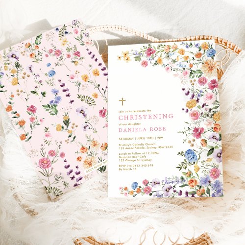Colorful Wildflower Meadow Girl Christening Invitation