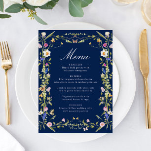Colorful Wildflower Meadow Navy Wedding Menu