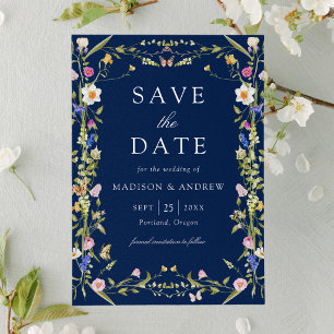 Colorful Wildflower Meadow Navy Wedding Save The Date