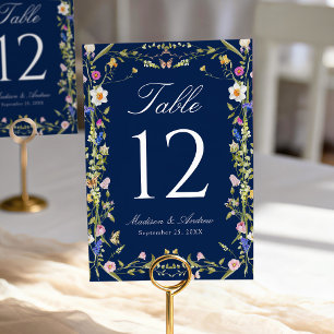 Colorful Wildflower Meadow Navy Wedding Table Number
