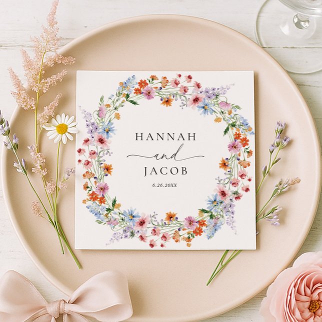 Colorful Wildflower Meadow Personalized Wedding  Napkins (Creator Uploaded)