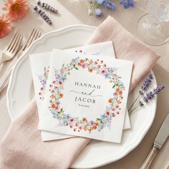 Colorful Wildflower Meadow Personalized Wedding  Napkins (Creator Uploaded)
