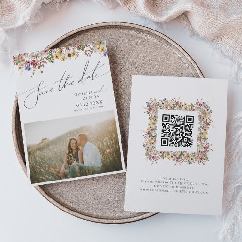 Colorful Wildflower  Meadow Photo QR Code Save The Date
