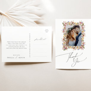 Colorful Wildflower Meadow Photo Wedding Thank You Postcard