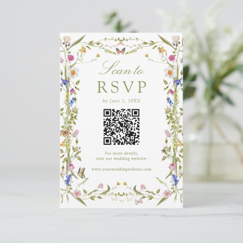 Colorful Wildflower Meadow QR Code Wedding RSVP Card