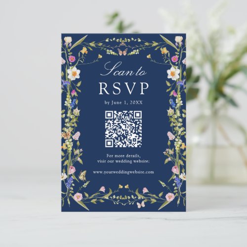 Colorful Wildflower Meadow QR Code Wedding RSVP Card